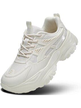 Women's Beige mesh soft sole non slip walking Lightweight chunky sneakers